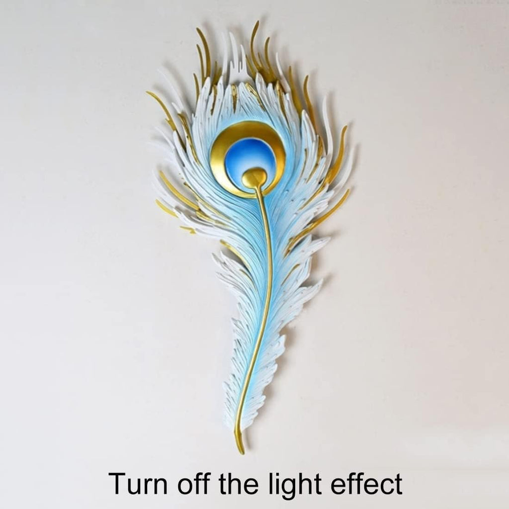 Feather Wall Lamp LED Dimmable Wall Sconce Lighting with Blue Elegant Peacock Feather Design Vintage Modern Wall Light Fixture for Bedroom Living Dining Room Hallway Deco