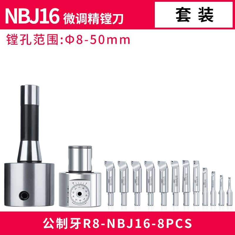 1pc Precision NBJ16 Boring Head System+BT30 M12 Holder +8pcs 16mm Boring Bar Boring Rang 6-51mm Boring Tool Set(MM-R8-NBJ16-12PCS)