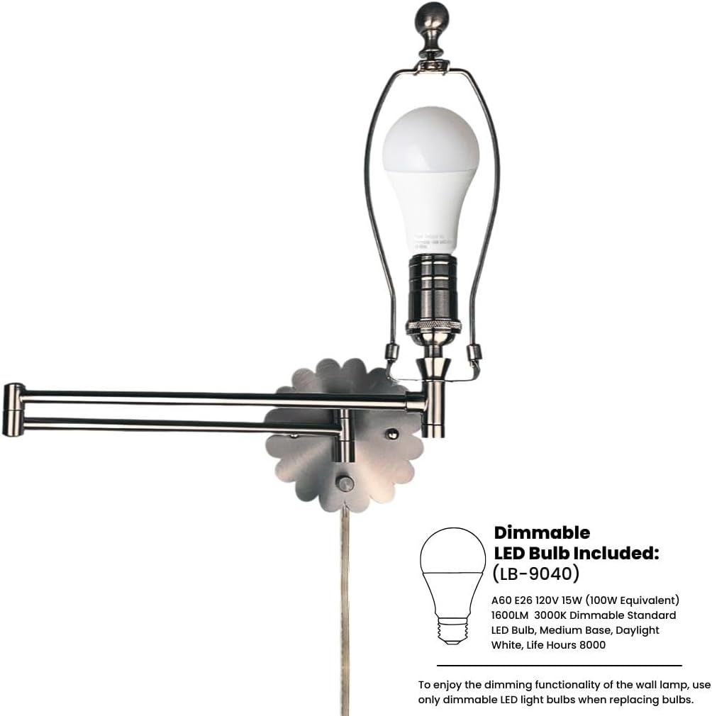 Royal Designs, Inc. Set of 2 Scalloped Swing-Arm Dimmable Wall Lamp - Brushed Nickel Lamp with Beige Scallop Hardback Lampshade