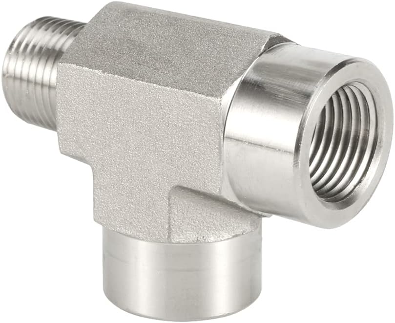 Hose Adapter,Tap Connector,NPT BSP to Male 1/8 1/4 3/8 1/2 3/4 1 inch 3000psig BSPT 316 Stainless Steel Pipe Fitting Connector-Female Street Tee(Female 1,Pipe Thread - NPT)