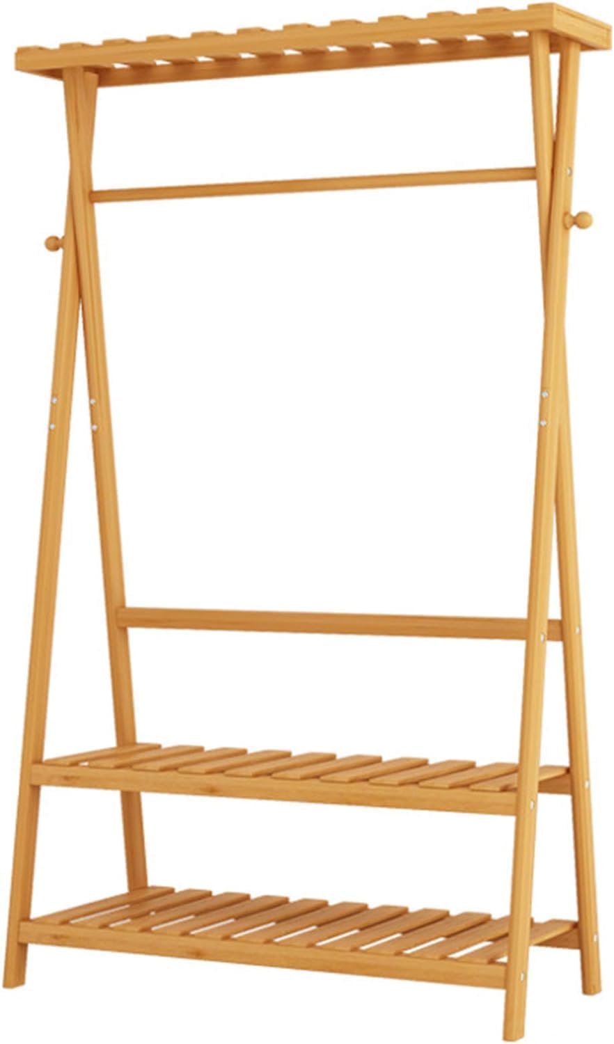 3 in 1 Bamboo Coat Rack Garment Rack,Stand Clothes Hanging with Shelves Storage Organiser Shoe Storage Shelves Garment Rack (Color : Wood color, Size : 100 * 43 * 160cm)