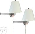 Royal Designs, Inc. Set of 2 Scalloped Swing-Arm Dimmable Wall Lamp - Brushed Nickel Lamp with Linen Eggshell Scallop Hardback Lampshade