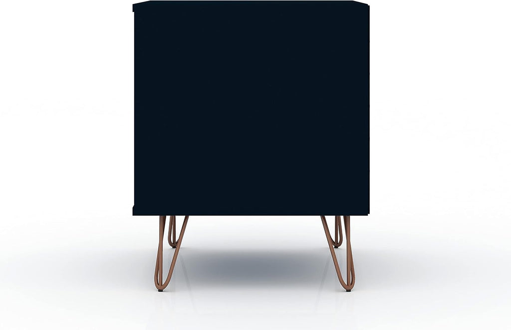 Manhattan Comfort Rockefeller Nightstands Set of 2, Mid Century Modern Bedside Table with Drawers, Minimalist Display and Storage Organizer, Ideal for Bedroom and Living Room, Blue