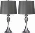 Grandview Gallery Table Lamps with Dark Grey Lamp Shade, Set of 2 - Brushed Nickel Body with Grey Linen Shade, 26.5' Table Lamps for Bedrooms, Dressers, Buffets and More - ST90215FQ-(W)