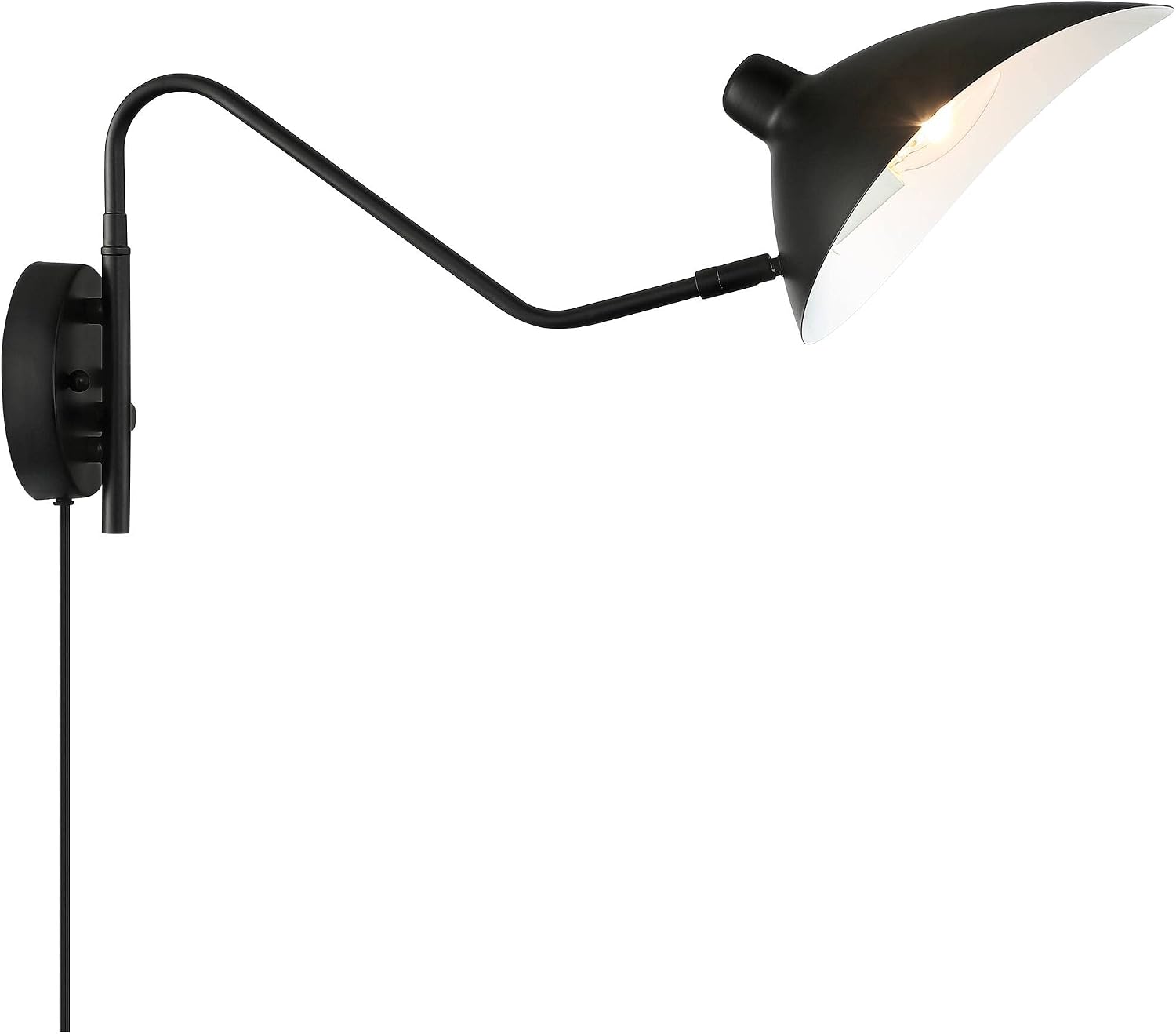360 Lighting Colborne Modern Swing Arm Wall Lamps Set of 2 Black Plug-in Light Fixture Up Down Swivel Metal Shade for Bedroom Bedside Living Room Reading House