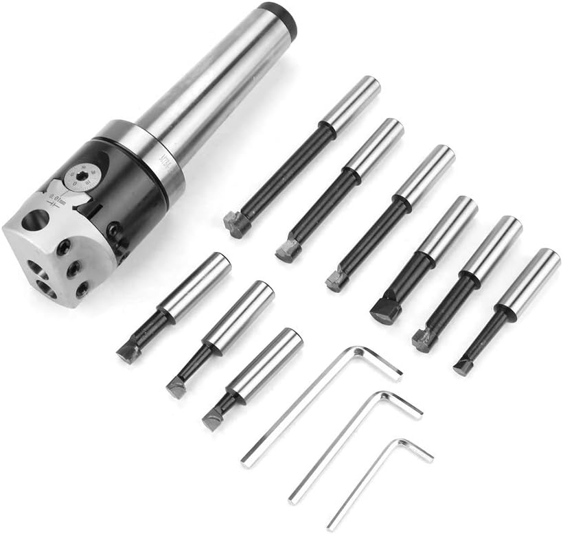 Boring Head Set for CNC Lathe Process MT4-M16 Arbor Adapter + 50mm Boring Head + 9pcs Boring Bar + 3Pcs Wrench