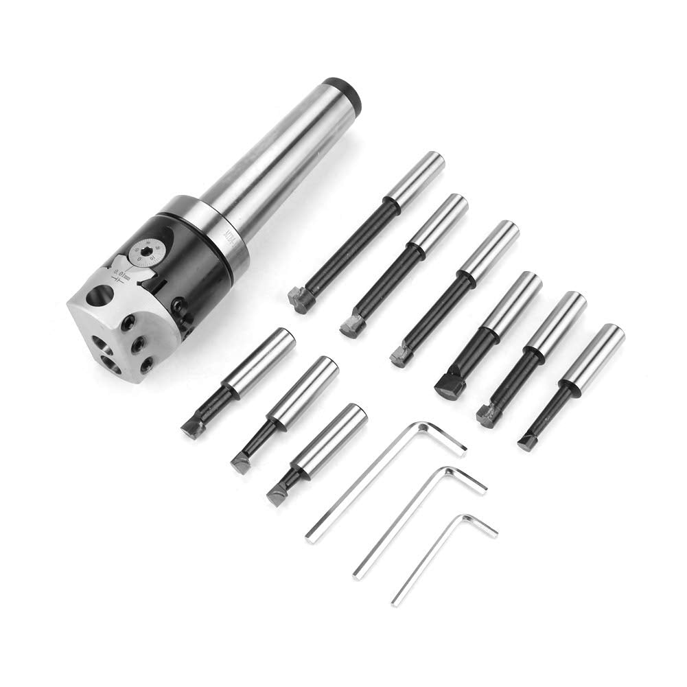 Brilluxa Boring Head Set, 50mm F1-12 Boring Head with MT4-M16 Arbor Adapter and 9PCS 12mm Boring Bar Set, Taper Shank Boring Tool Kit for CNC Milling Machine