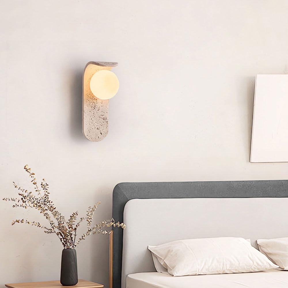 Wall Mounted Reading Lamp Home Decor Living Room Wall Mount Sconce Set of 2 G9 Wall Decor Yellow Travertine Stone Wall Mount Lamp Bedroom Wall Light Fixtures with Glass Ball