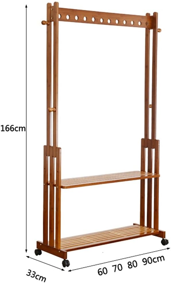 Coat Rack, Clothes Rack Bamboo Garment Rack Clothes Rail Heavy Duty Coat Racks Hanger with Top Rod and Wheels for Hanging Clothes Folding Clothes Shoes Decors