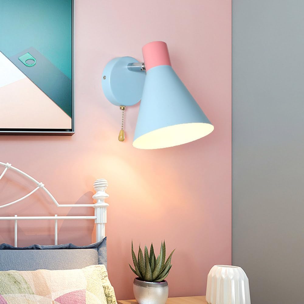 Wall Sconces Lighting Set of 2 for Bedroom, Blue Macaron Wall Lamp E27 Nordic Modern Wall Light Fixtures with Switch, Adjustable Bedside Wall Lights for Hallway Living Room Restaurant Offi
