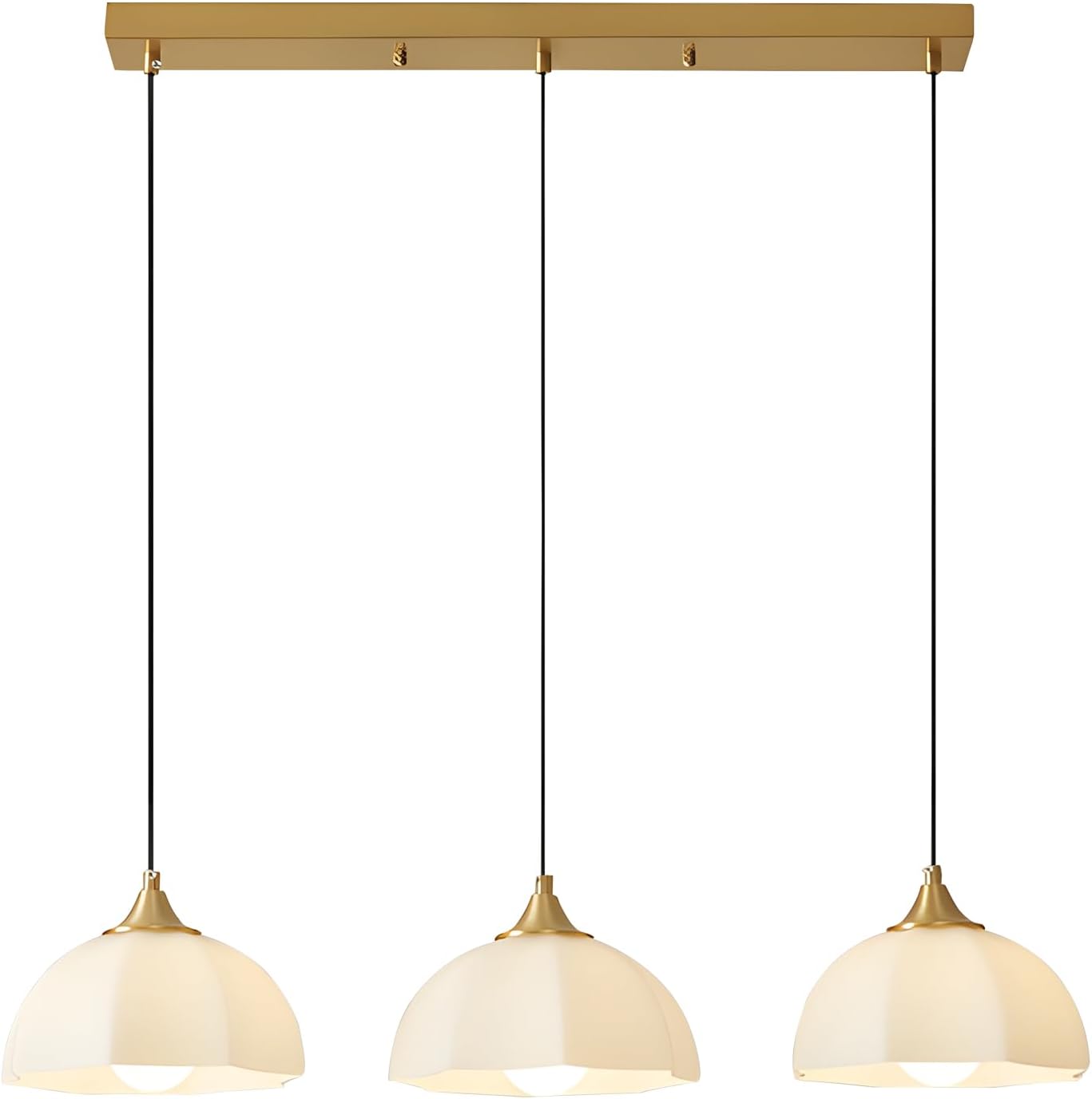 Modern 3 Light Pendant Lighting Gold Linear Dining Room Light Fixture Milk Glass Linear Chandelier Brass and White Pendant Lights Kitchen Island 3 Bulb Hanging Ceiling Light MPL17-3S GD