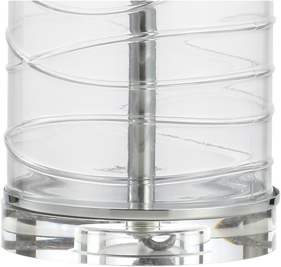 Eyely EYL4016B-SET2 Grace 27.5' Modern Fused Glass Cylinder LED Table Lamp for Reading Room, Living Room, Office, Bedroom, Transitional, Coastal, Glam, Clear (Set of 2)