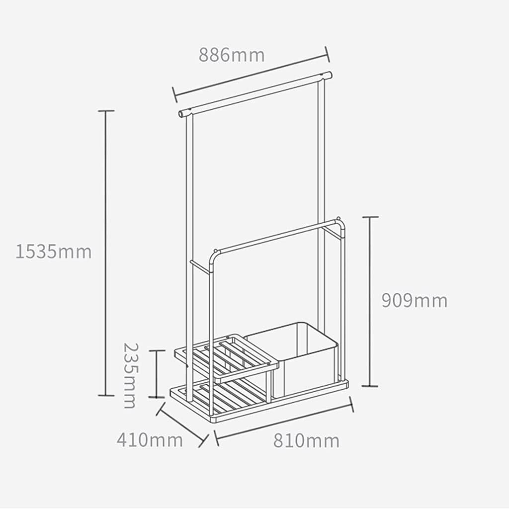 Double Rod Coat Rack Bamboo Coat Stand with Storage Basket Coat Tree Freestanding Clothes Garment Rack for Hanging Clothes