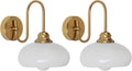 KCO Lighting Brushed Gold Wall Sconces Set of Two Milk Glass Wall Sconce Mid Century Modern Wall Sconce Frosted Globe Vanity Light Bathroom Sconces Wall Lighting Set of 2