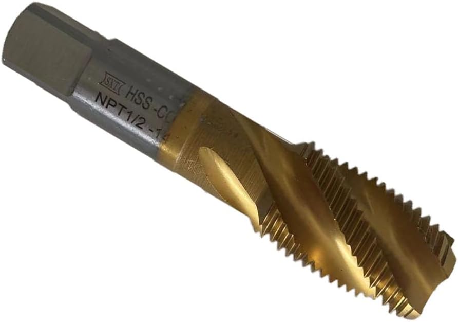 Spiral 1/2'-14 NPT Pipe Thread Tap,M35 High Speed Steel(6542) with Cobalt-Titanium Coating, Tapered Pipe Thread Tap (Pack of 5) DRINYOUNG(Spiral 1/2'-14 NPT Qty 5)