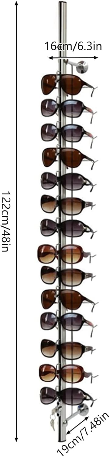10-Piece Set Lockable Sunglasses Eyewear Eyeglasses Display Rack Wall-Mounted Aluminium Eyeglasses Reading Glasses Holder Display Rod