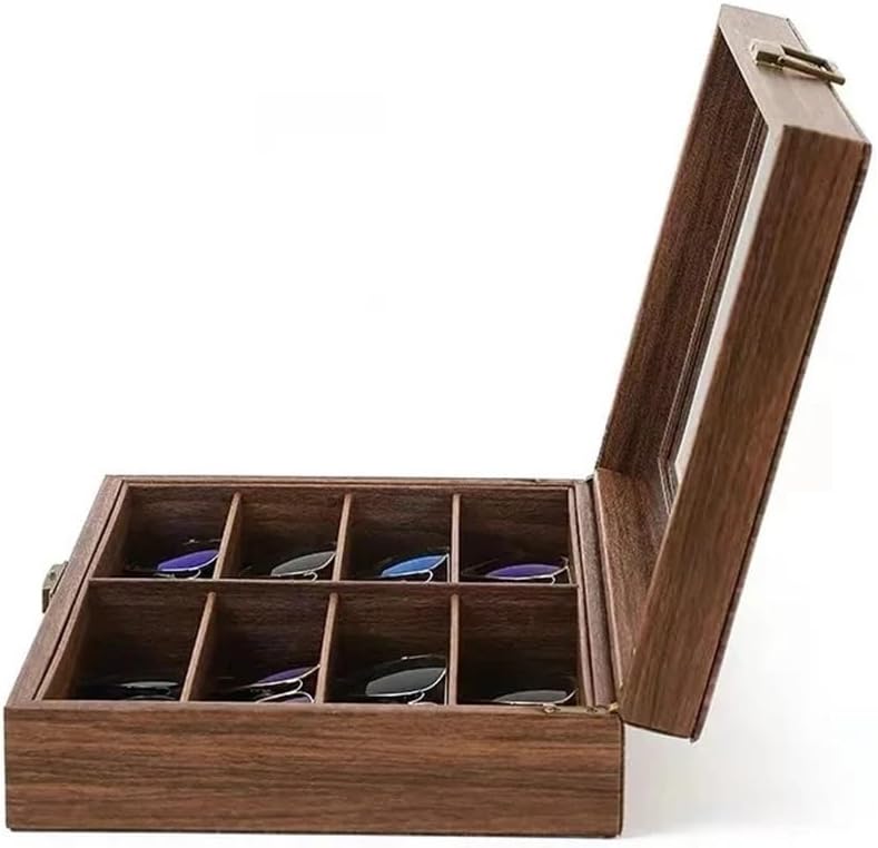 Glasses Display Stand 8 Grids Vintage Wooden Glasses Storage Box Wood Jewelry Sunglasses Eyewear Eyeglasses Display Case Holder Organizer Gift Box Sunglasses Display Rack