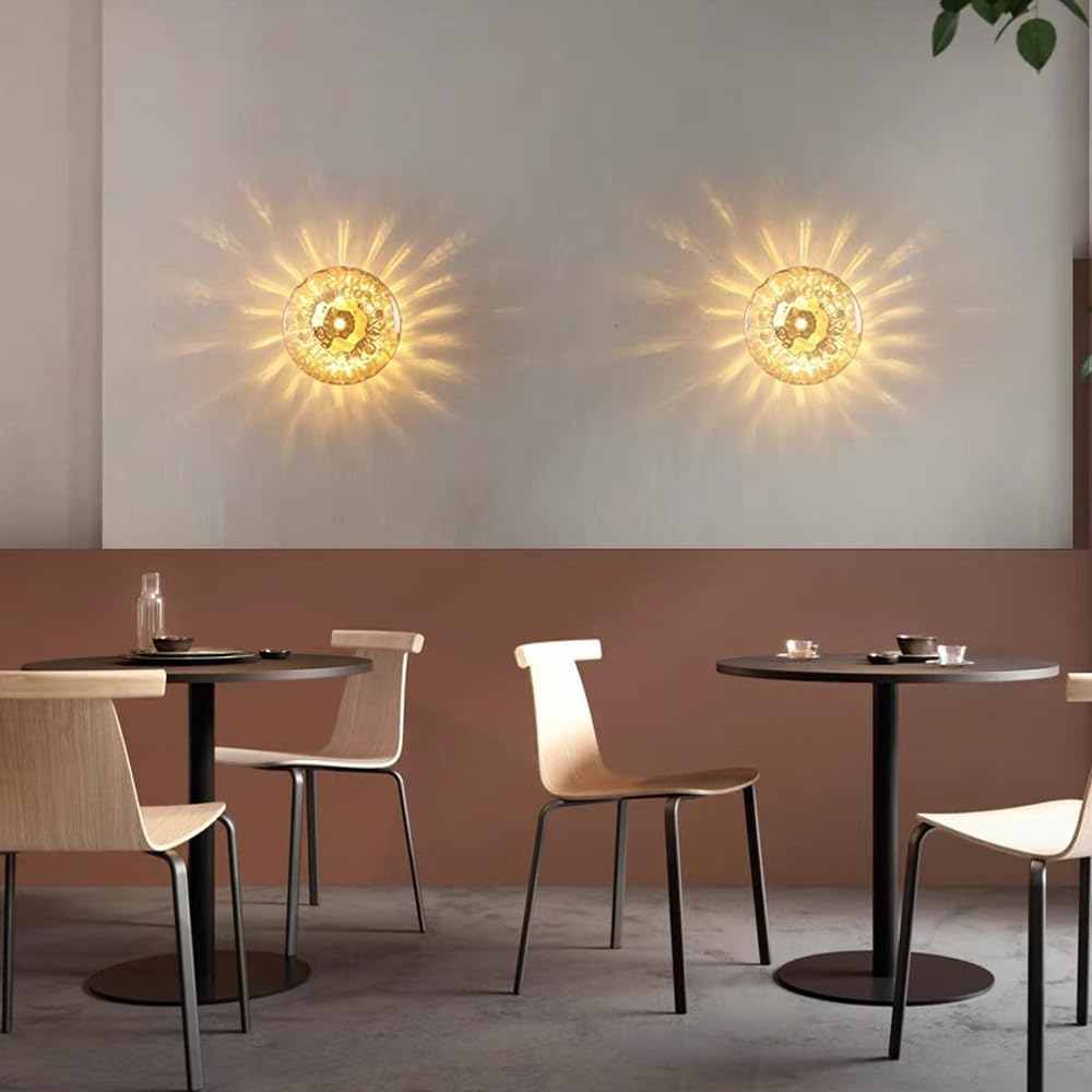 Glass Wall Sconces Set of 2, Modern Disc Shape Light, Mounted Fixture, Indoor Vanity Lamp, Ceiling in 1, for Bedroom Living Room Kitchen Hallway