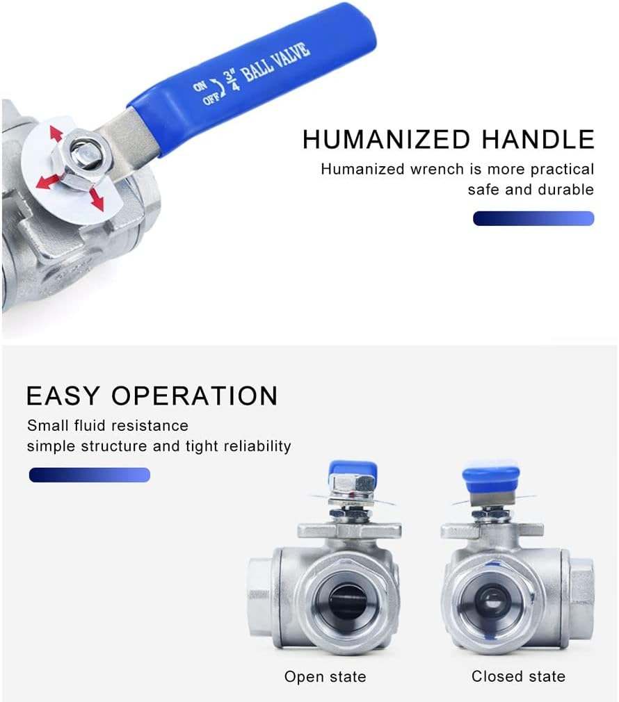 Garden Tap Connector Water Pipe Connectors, Stainless Steel 3-Way Ball Valve,T-Type L-Type 1/4' 3/8' 1/2' 3/4' 1' DN8- DN50 BSPT Female Thread Ball Valvees,1(T Type,DN10)