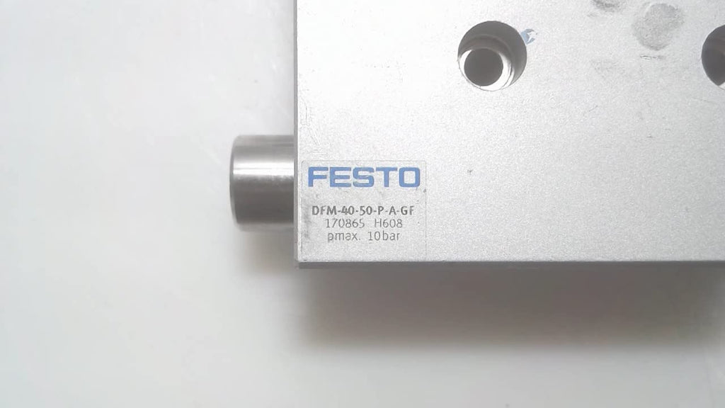 FESTO DFM-40-50-P-A-GF (170865), 0.8 M/S MAX. SPEED, 1.5-10 BAR, 40 MM BORE, 50 MM STROKE, DFM SERIES, DOUBLE-ACTING, ELASTIC CUSHIONING RINGS/PADS AT BOTH ENDS, G1/8 PNEUMATIC CONNECTION, GUIDED DRIV