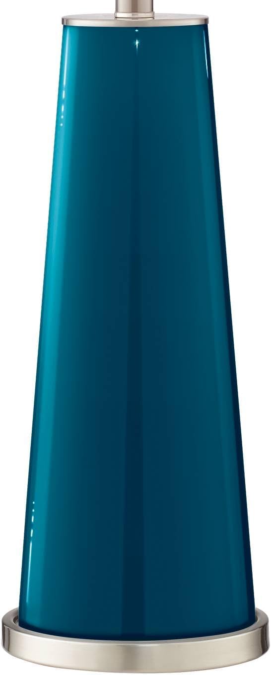 Color + Plus Leo 29 1/2' Tall Cylinder Modern Coastal End Table Lamps Set of 2 Oceanside Blue Brushed Nickel Finish Glass White Shade Living Room Bedroom Bedside Nightstand House Office Home Reading