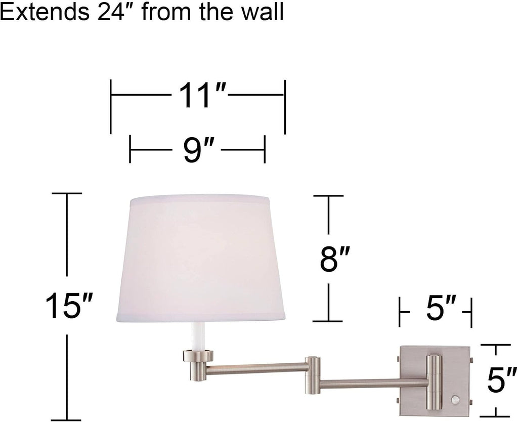 360 Lighting Vero Modern Swing Arm Wall Lamps Set of 2 with USB Charging Port Brushed Nickel Plug-in Light Fixture White Hardback Drum Shade for Bedroom Bedside Living Room Reading House