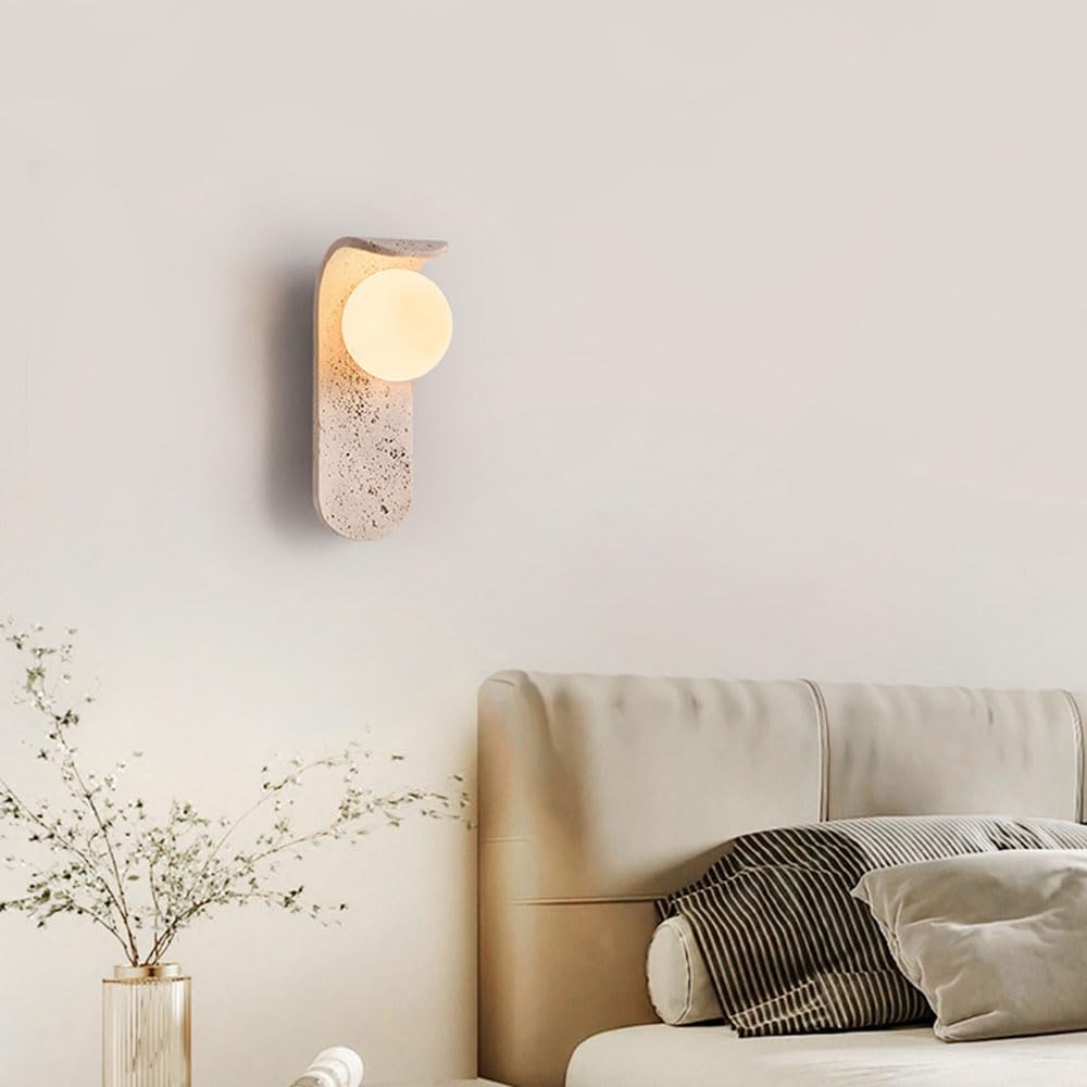 Wall Mounted Reading Lamp Home Decor Living Room Wall Mount Sconce Set of 2 G9 Wall Decor Yellow Travertine Stone Wall Mount Lamp Bedroom Wall Light Fixtures with Glass Ball