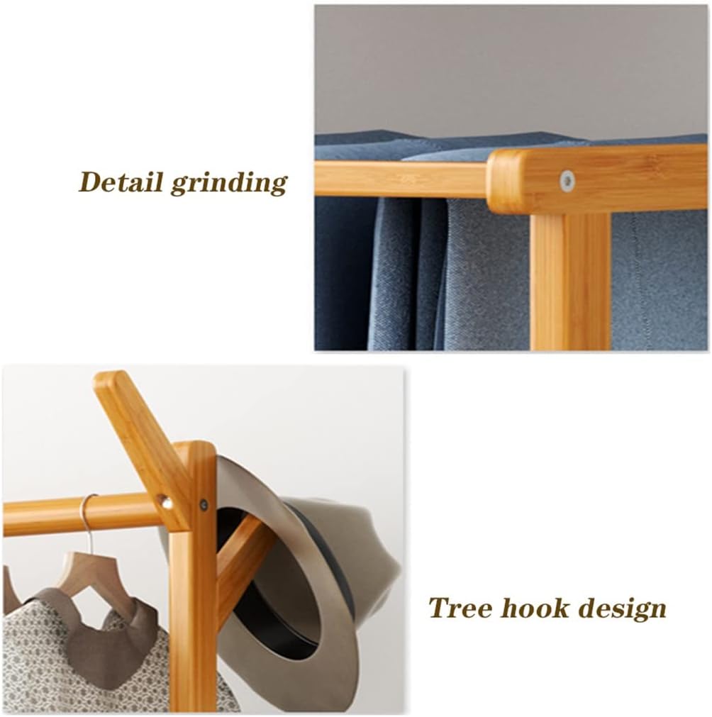 Large Bamboo Garment Rack, Hanging Shelves with Rollinge Wheels, Standing Clothes Storage Wardrobe/90 * 30 * 170Cm (60*30*170cm )