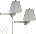 Royal Designs, Inc. Set of 2 Scalloped Swing-Arm Dimmable Wall Lamp - Brushed Nickel Lamp with Gray Scallop Hardback Lampshade