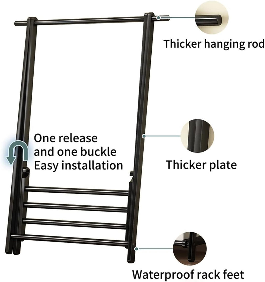 Bamboo Garment Rack, Foldable Hanging Clothes Rack, Space Saving Coat Stand, Storage Organizer Shelves