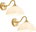 Gold Wall Sconce Set of 2 Mid Century Modern Wall Mount Light Hardwired Sconces Wall Lighting with Milky White Glass Shade Indoor Bedside Sconces Wall Lamp for Living Room Hallway MWL02-2A