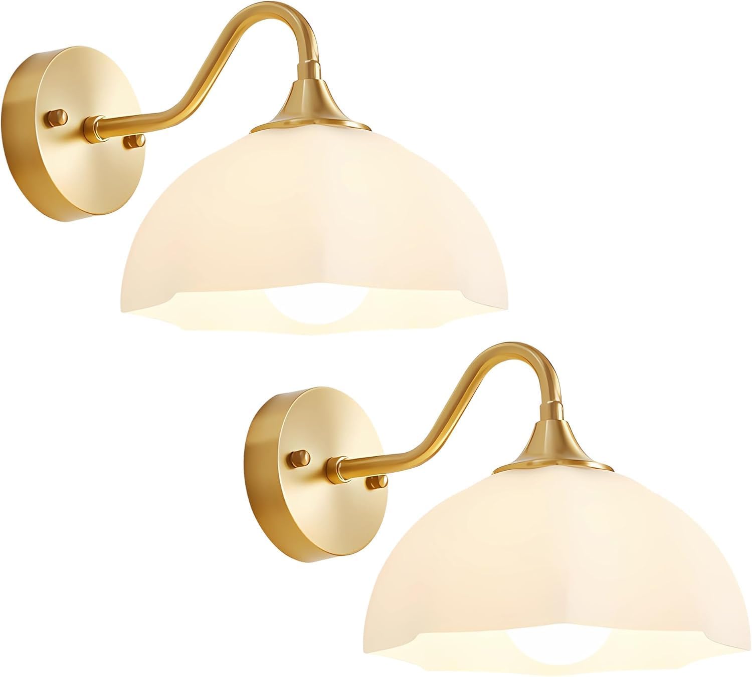 Gold Wall Sconce Set of 2 Mid Century Modern Wall Mount Light Hardwired Sconces Wall Lighting with Milky White Glass Shade Indoor Bedside Sconces Wall Lamp for Living Room Hallway MWL02-2A