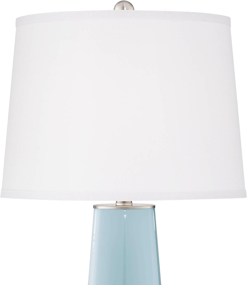 Color + Plus Leo Modern Table Lamps 29 1/2' Tall Set of 2 Vast Sky Blue Glass Tapered Column Plain White Drum Shade Decor for Bedroom Living Room House Home Bedside Nightstand Office Family
