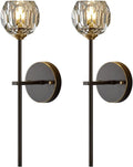 BOKT Mid Century Matte Black Crystal Wall Sconce Lighting Set of 2 Modern Long Metal Wall Light Set of Two 1-Light Clear Glass Wall Lamp Retro Industrial Crystal Bathroom Vanity Light Fixture