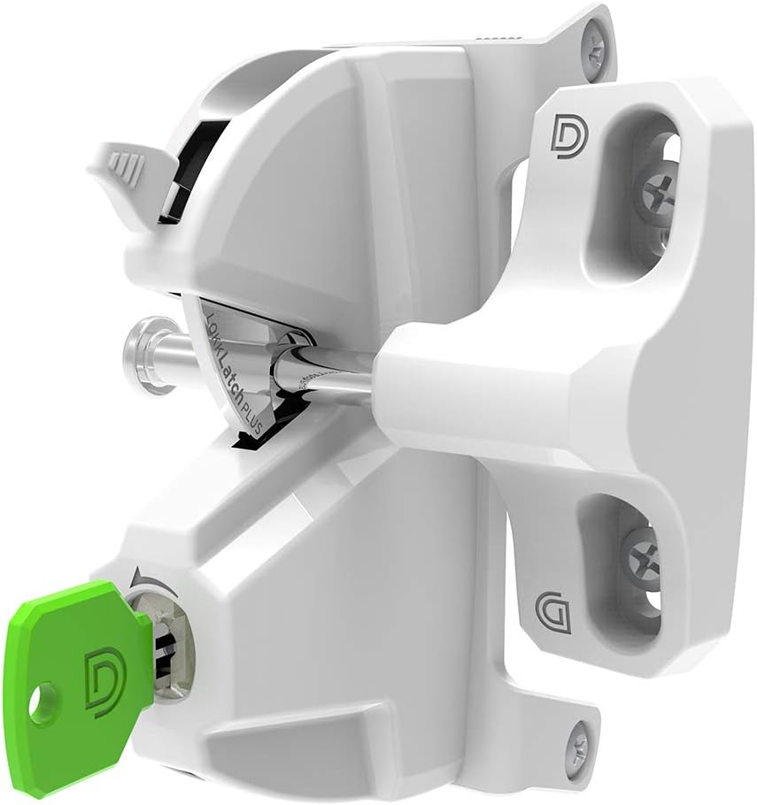 D&D Technologies LL3PWAWT LokkLatch Plus, Locking Privacy Gate Gravity Latch, Key Lockable on Both Sides of Gate, for Metal, Wood, and Vinyl Fences, White