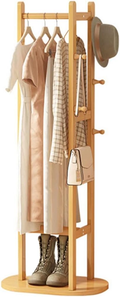 Coat Tree Freestanding Bamboo Wood Garment Rack, Corner Clothes Hanging Rack, 50 * 36 * 162cm, Space Saver (Khaki)