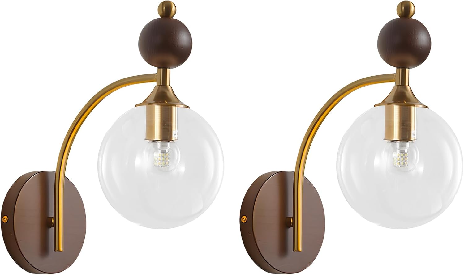 BOKT Gold Wall Sconces 2 Pack Vintage Clear Wall Mounted Lamp Mid Century Modern Wall Sconce Light Set of Two Vanity Light Fixtures Over Mirror Minimalist Glass Wall Sconce