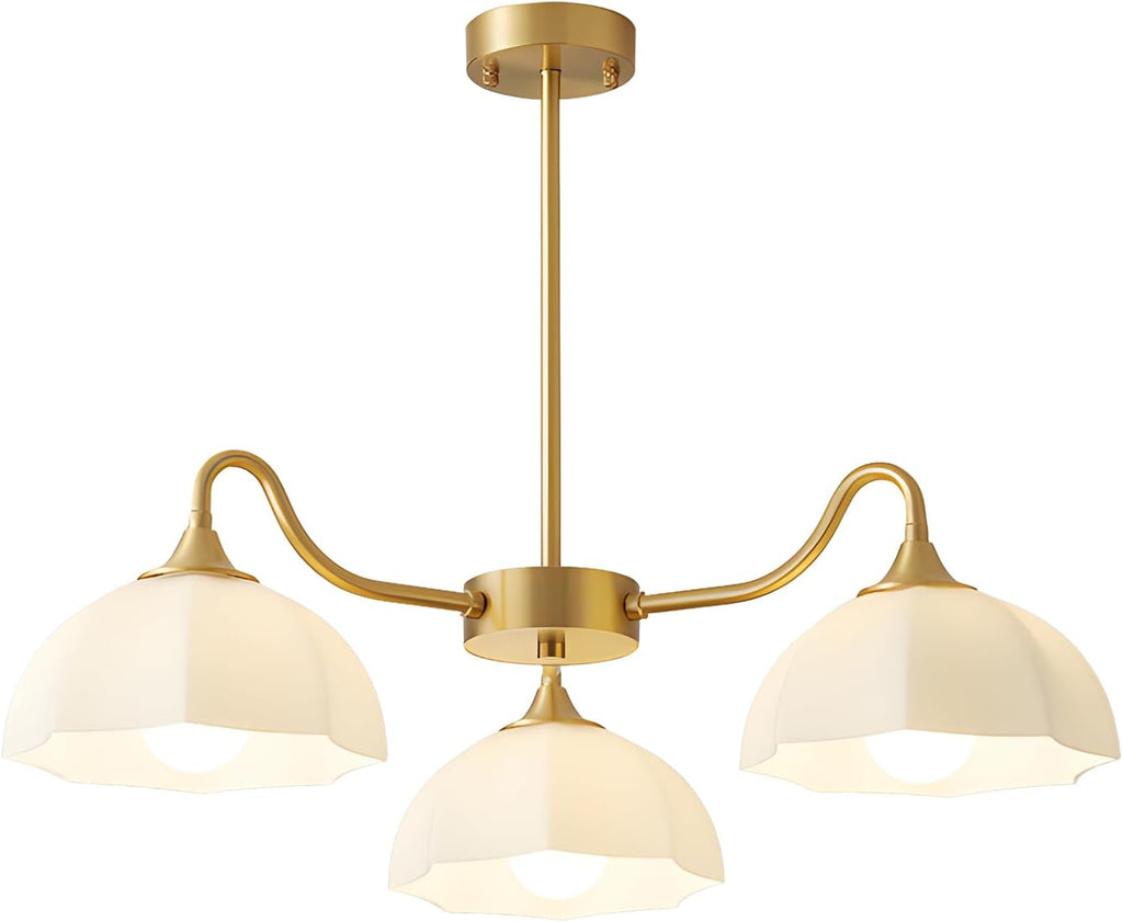 Mid Century Modern 3 Light Sputnik Chandeliers Retro Gold Milk Glass Chandelier Pendant Light Fixture Nordic White Ceramic Kitchen Island Hanging Lights Dining Room Ceiling Lamp MPL13-3 GD