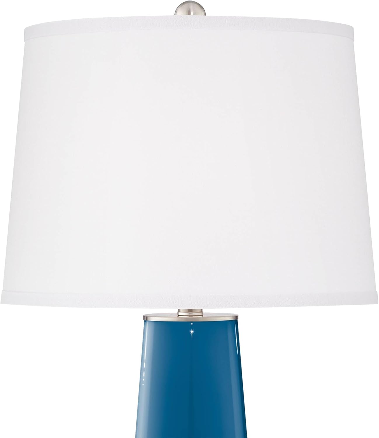 Color + Plus Leo 29 1/2' Tall Cylinder Modern Coastal End Table Lamps Set of 2 Mykonos Blue Brushed Nickel Finish Glass White Shade Living Room Bedroom Bedside Nightstand House Office Home Reading