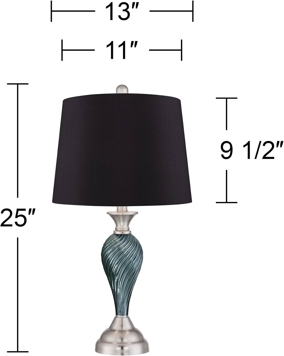 Regency Hill Arden 25' High Twist Modern Coastal Table Lamps Set of 2 Green-Blue Glass Black Shade Living Room Bedroom Bedside Nightstand House Office Home Reading Kitchen Entryway Console Family