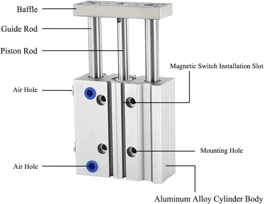 Guided Three Bar Three-axis Cylinder Cylinder Diameter 12/16/20/25/32/40/50/63 Cylinder Stroke 10-400MM Meet Different Needs