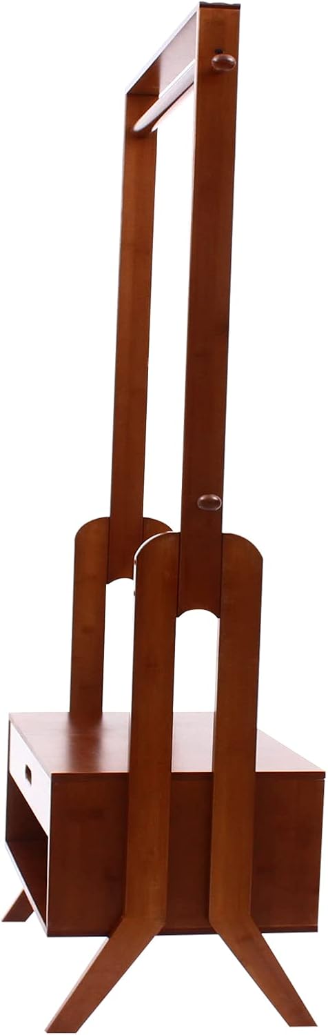TFCFL Heavy Duty Garment Rack 2-in-1Nan Bamboo Clothes Rack Multi-Purpose Coat Rack with a Hanging Rod, Storage Cabinet and 4 Hooks for Living Room, Bedroom
