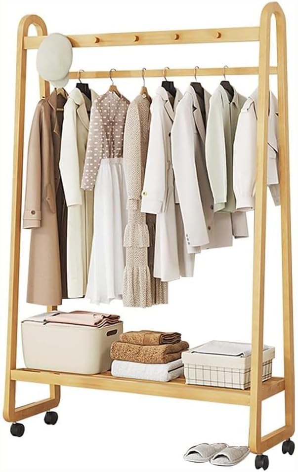 Slide Out Pants Rack Closet Hanger Bar Pull Trousers Tie Belts Scarf Racks Top Mounted Wardrobe Clothes for Closet Retractable,Bamboo Garment Rack Freestanding Clothes Hanging Rack Bamboo Co