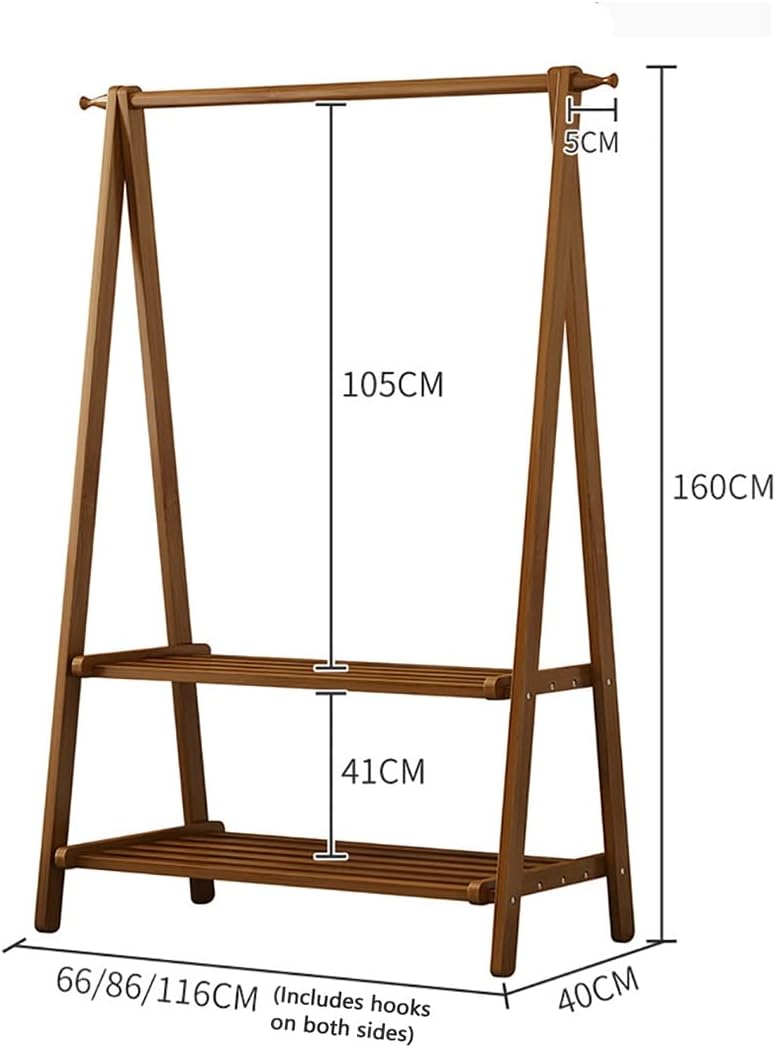 Coat Rack, Bamboo Garment Rack 2 Tier Storage Shelves Clothes Hanging Rack Free-Standing Multifunctional Clothing Rack Portable Wardrobe Closet Organizer Max Load 70kg