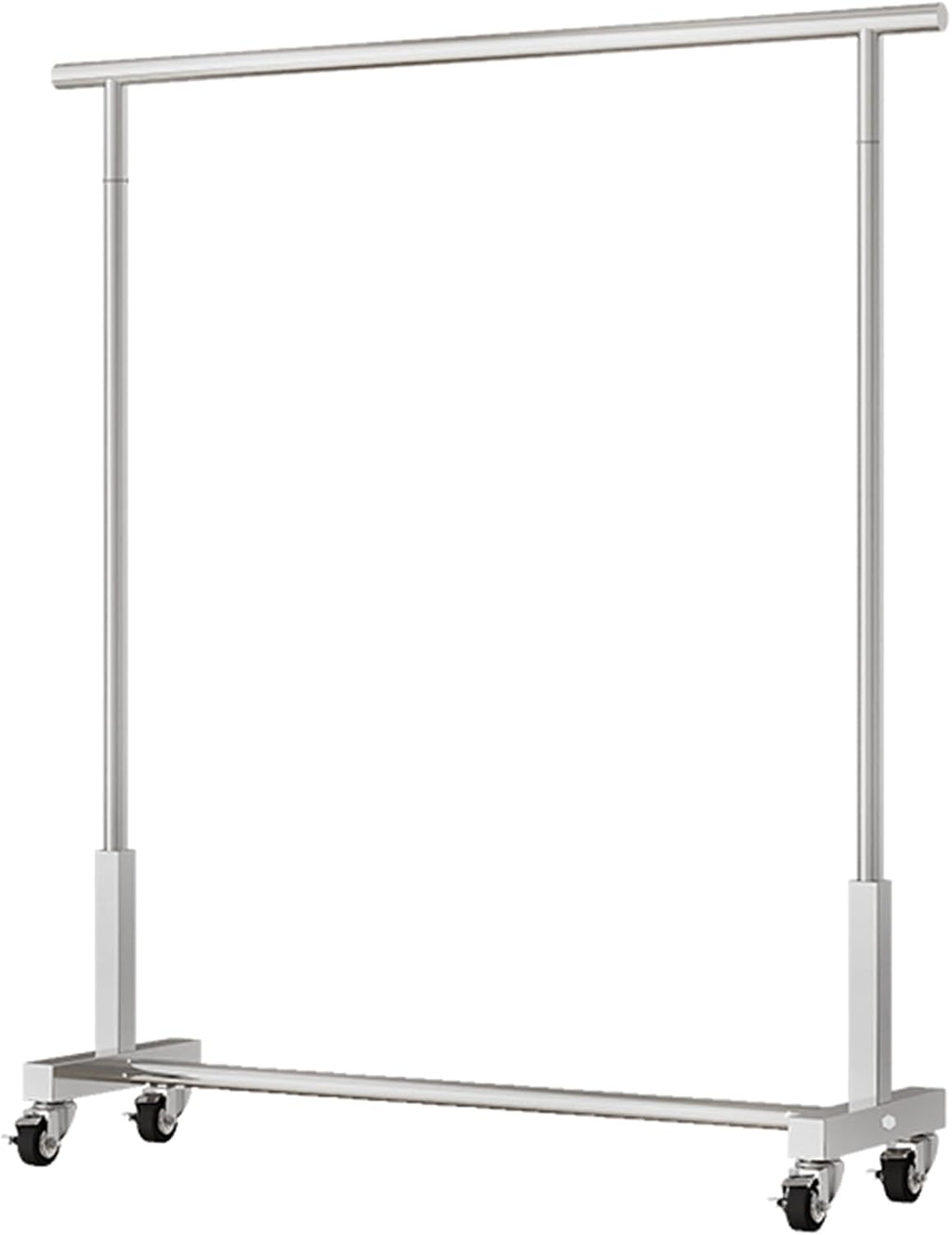 Heavy duty Garment rack Heavy Duty Clothing Rack For Hanging Clothes Silver Stainless Steel Clothes Rail On Wheels Commercial Clothing Display Rack Freestanding Coat Rack For Bedroom ( 80X40X150CM)