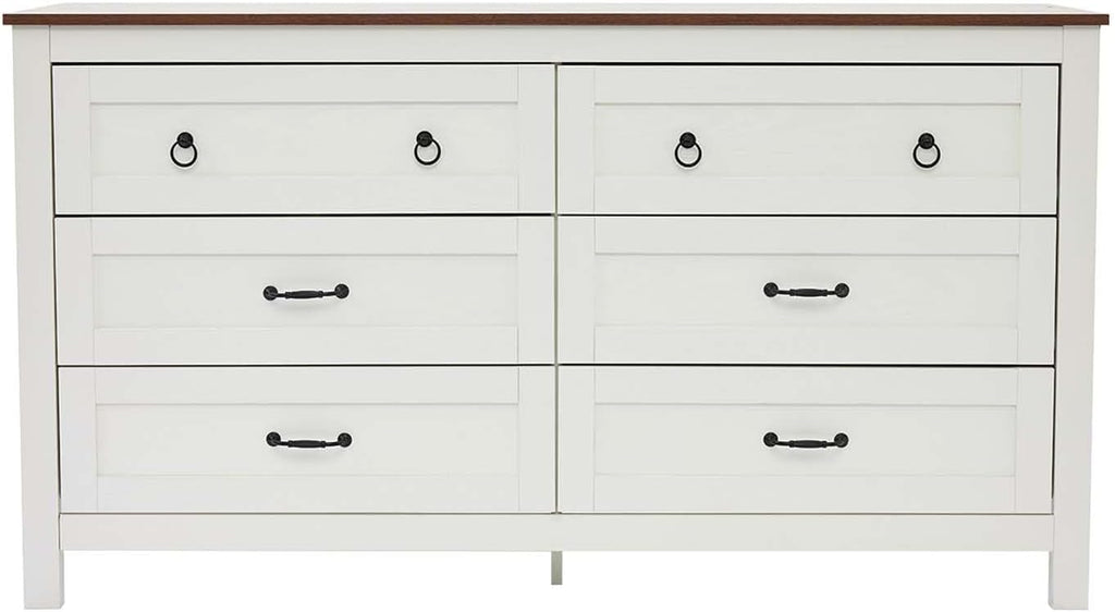 Bedside Table with 6 Drawers Storage, Modern Storage Cabinet with Metal Handles for Bedroom, Living Room, Hallway, White