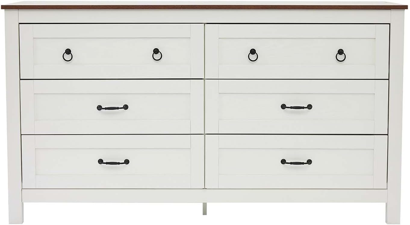 Bedside Table with 6 Drawers Storage, Modern Storage Cabinet with Metal Handles for Bedroom, Living Room, Hallway, White