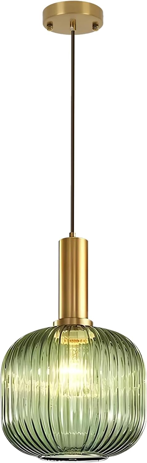 Green Glass Pendant Light Vintage Kitchen Pendant Lighting Over Island Sink Mid Century Modern Gold Hanging Pendant Light Fixture for Bedroom Living Room Dining Room