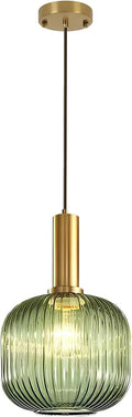 Green Glass Pendant Light Vintage Kitchen Pendant Lighting Over Island Sink Mid Century Modern Gold Hanging Pendant Light Fixture for Bedroom Living Room Dining Room