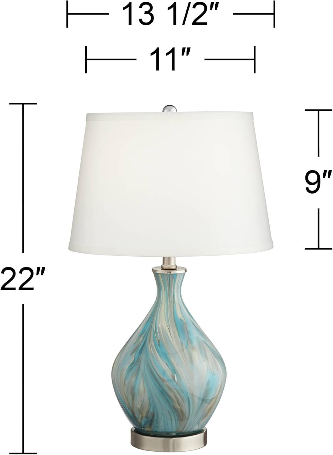 360 Lighting Cirrus 22' High Vase Small Modern Coastal Accent Table Lamps Set of 2 Blue Gray Handcrafted Art Glass White Shade Living Room Bedroom Bedside Nightstand House (Colors May Vary)